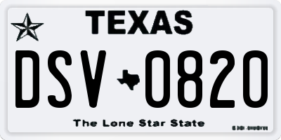 TX license plate DSV0820