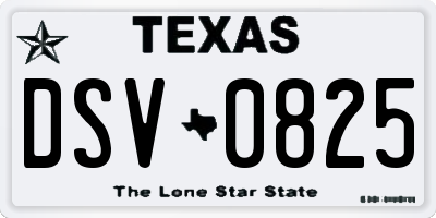 TX license plate DSV0825