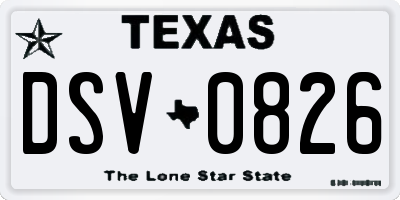 TX license plate DSV0826