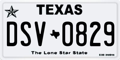 TX license plate DSV0829