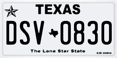 TX license plate DSV0830