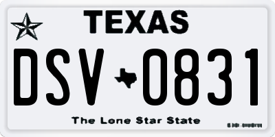 TX license plate DSV0831