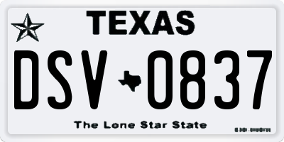 TX license plate DSV0837