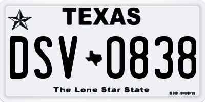 TX license plate DSV0838