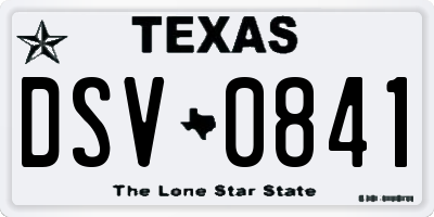 TX license plate DSV0841