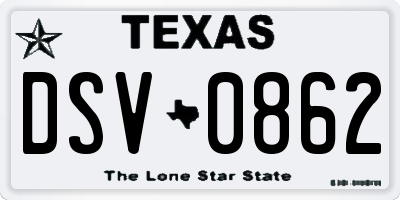 TX license plate DSV0862