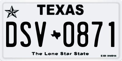 TX license plate DSV0871