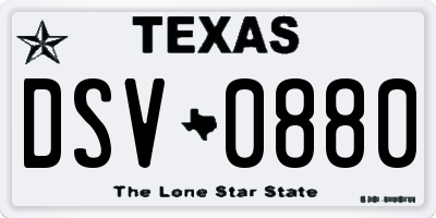 TX license plate DSV0880