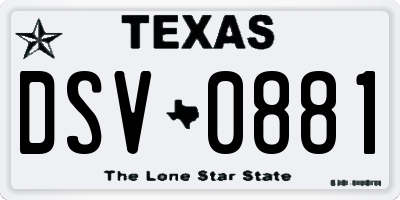 TX license plate DSV0881