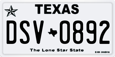 TX license plate DSV0892