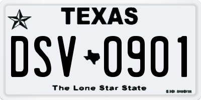 TX license plate DSV0901