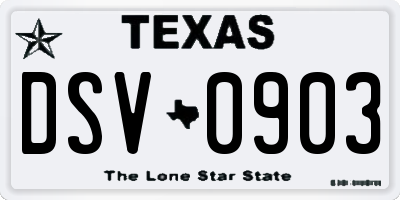 TX license plate DSV0903