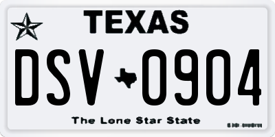 TX license plate DSV0904