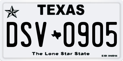 TX license plate DSV0905