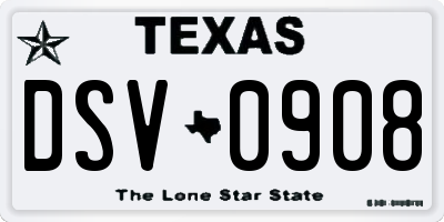 TX license plate DSV0908