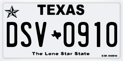 TX license plate DSV0910