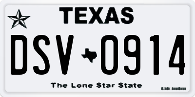 TX license plate DSV0914