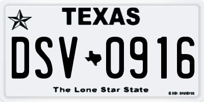 TX license plate DSV0916