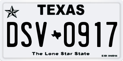 TX license plate DSV0917