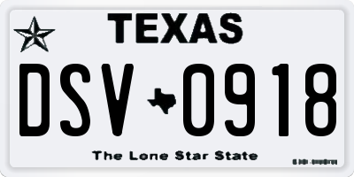 TX license plate DSV0918