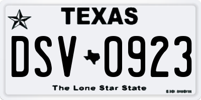 TX license plate DSV0923