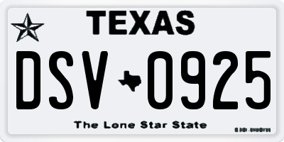 TX license plate DSV0925