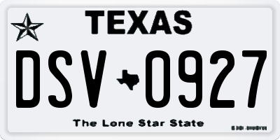 TX license plate DSV0927
