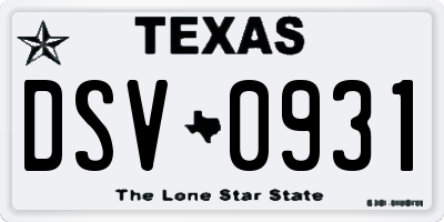 TX license plate DSV0931