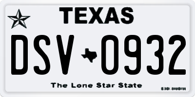 TX license plate DSV0932