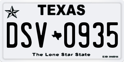 TX license plate DSV0935
