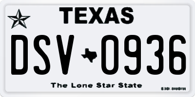TX license plate DSV0936
