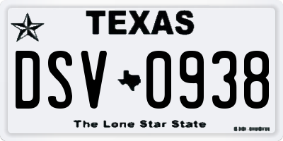 TX license plate DSV0938