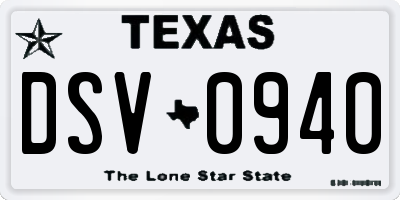 TX license plate DSV0940