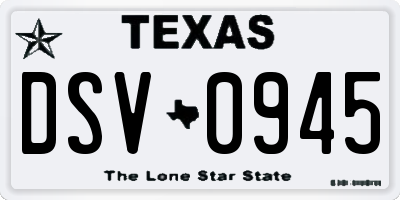 TX license plate DSV0945