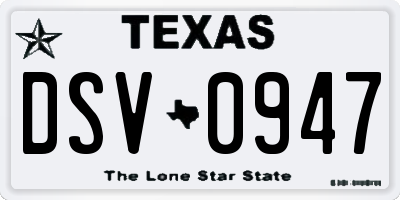 TX license plate DSV0947