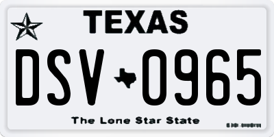 TX license plate DSV0965