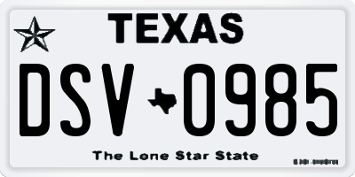 TX license plate DSV0985