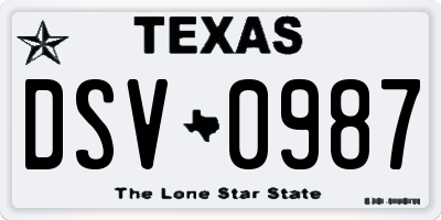 TX license plate DSV0987