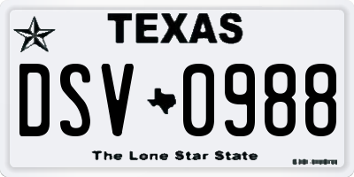 TX license plate DSV0988