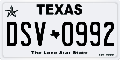 TX license plate DSV0992