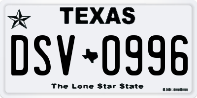 TX license plate DSV0996