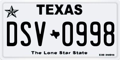TX license plate DSV0998