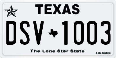 TX license plate DSV1003