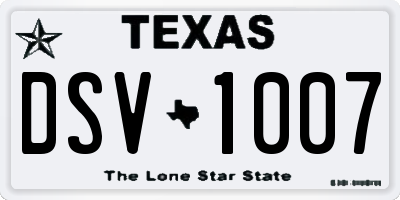 TX license plate DSV1007