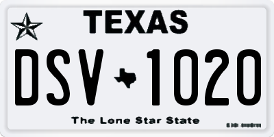 TX license plate DSV1020