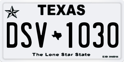 TX license plate DSV1030