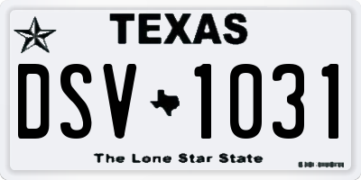 TX license plate DSV1031