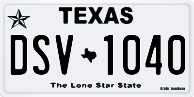TX license plate DSV1040