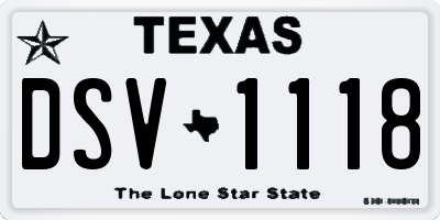 TX license plate DSV1118