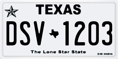 TX license plate DSV1203
